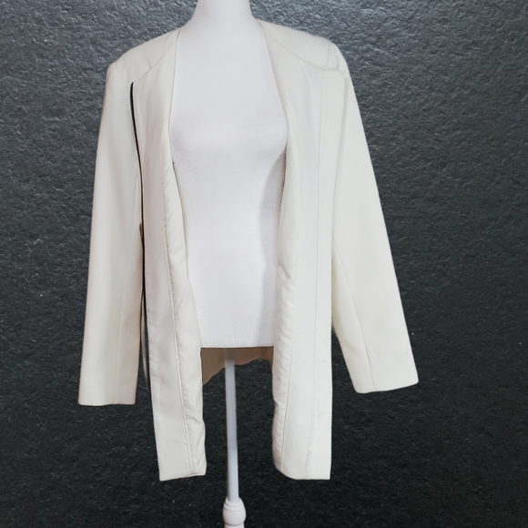 KATHERINE BARCLAY Long Coat White Blazer Zip - Picture 3 of 12